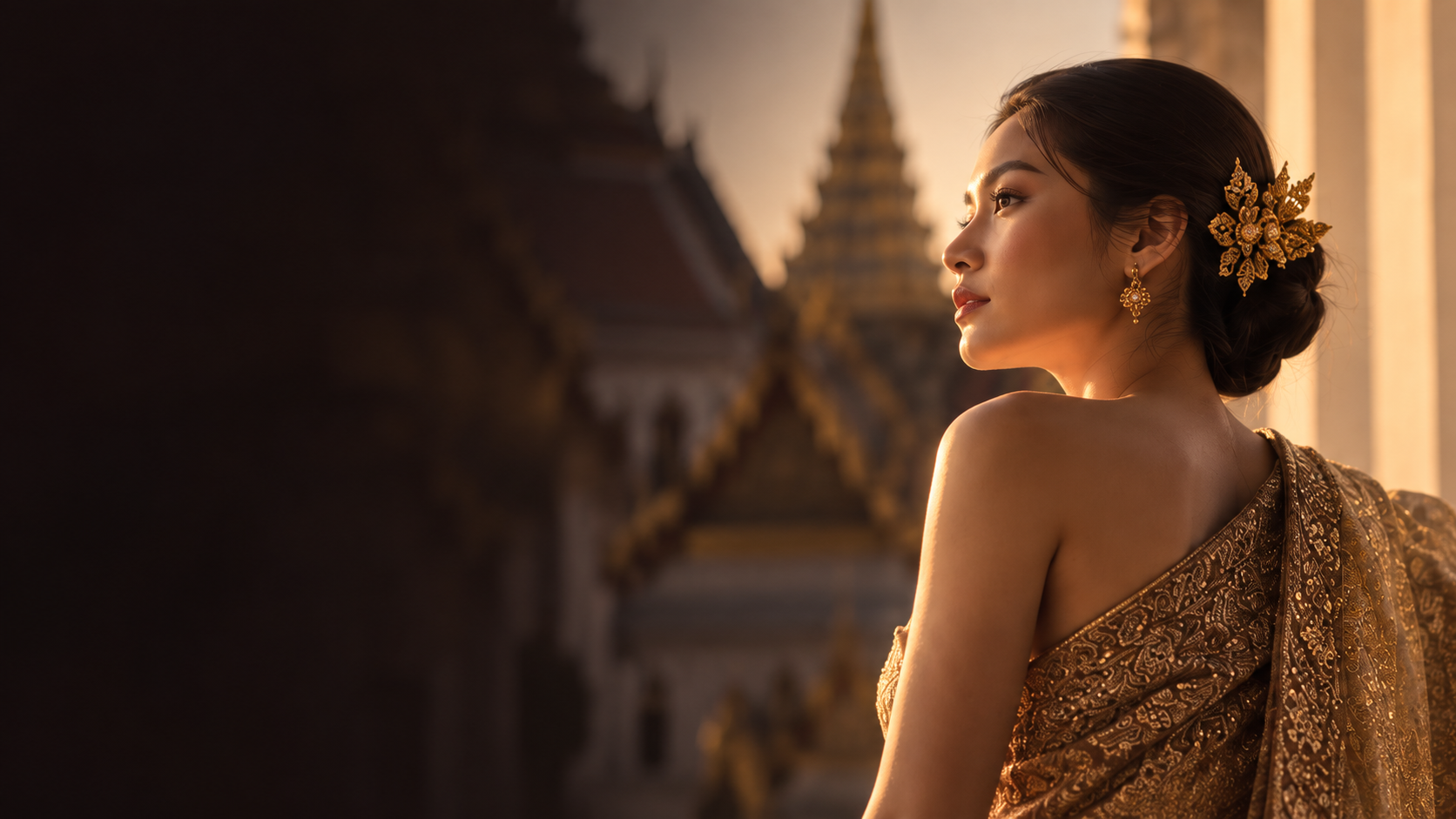 ภาพบุคคลในชุดไทย แสดงโทนความทรงจำ